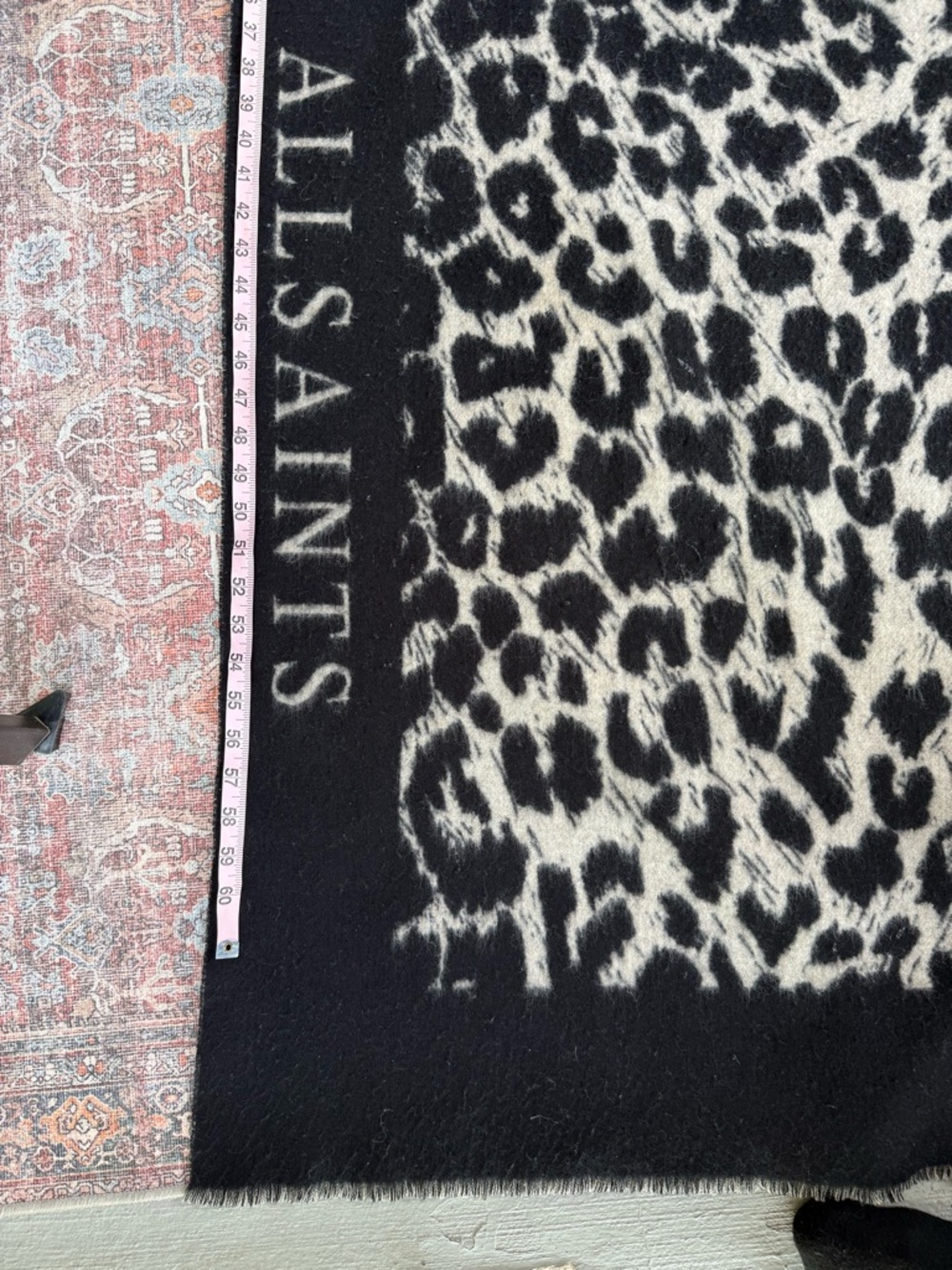 All Saints Black & Cream Leopard Print poncho style wrap - Picture 4 of 11